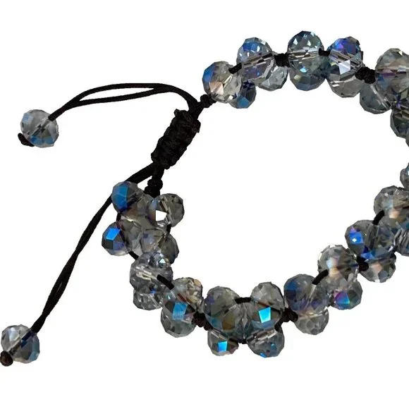 vintage Smokey Gray Iridescent Crystal Bead Shamballa style bracelet - Picture 2 of 4